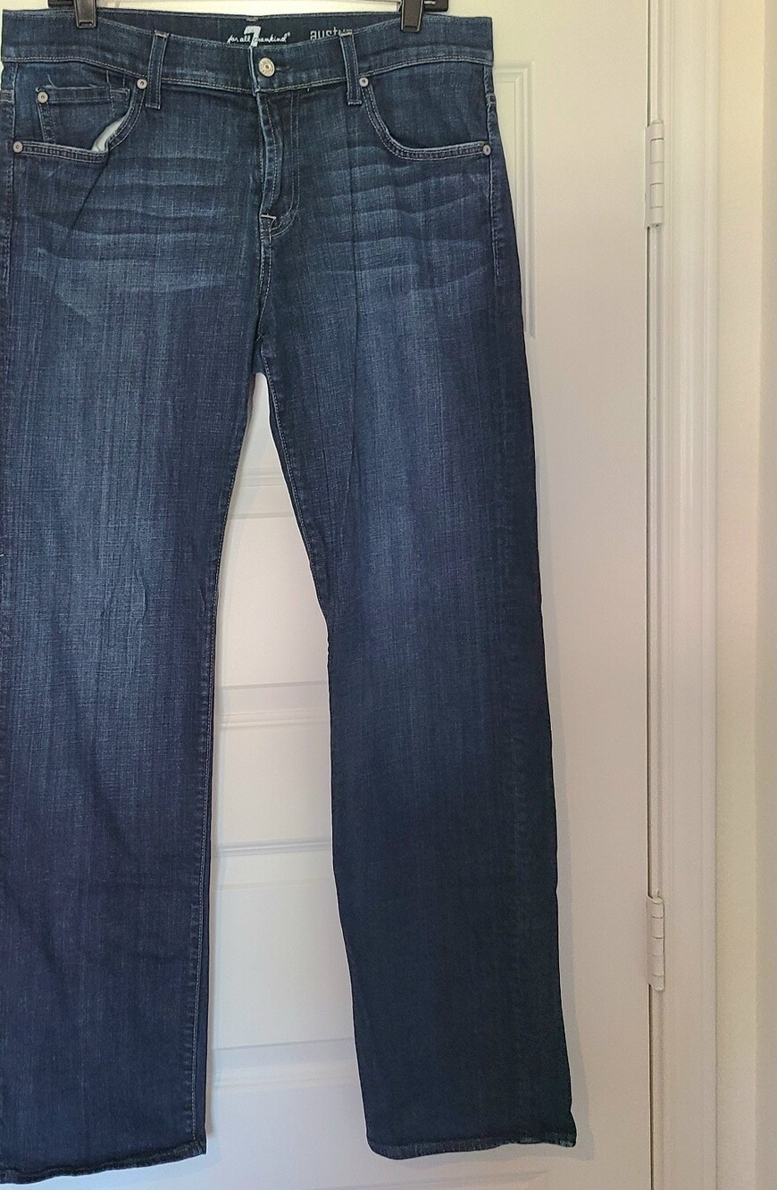 7 for All Mankind Austyn Button Fly Jeans Medium Blue Faded Whiskers 32.5x31